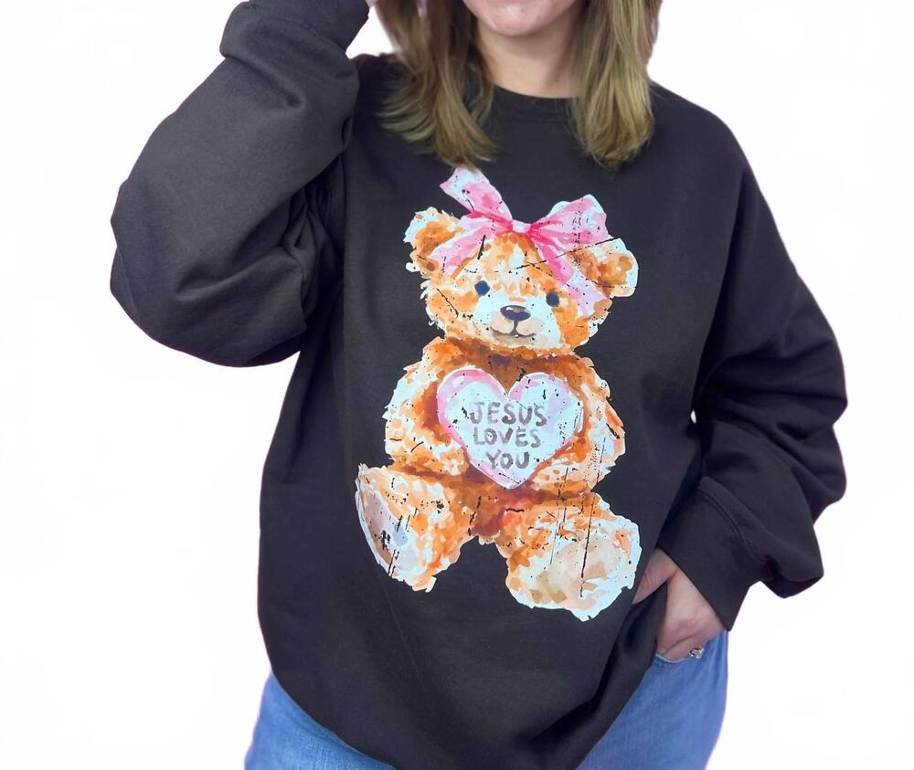 NEW SCRIPTED PEARL women's the sweetheart bear sweatshirt in brown